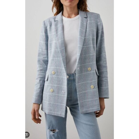 Rails Womens Small Nordic Check Double Breasted Jacket Linen Cotton Blazer - Picture 4 of 16